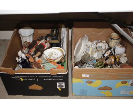 Two boxes of miscellaneous decorative china, a clock etc. 