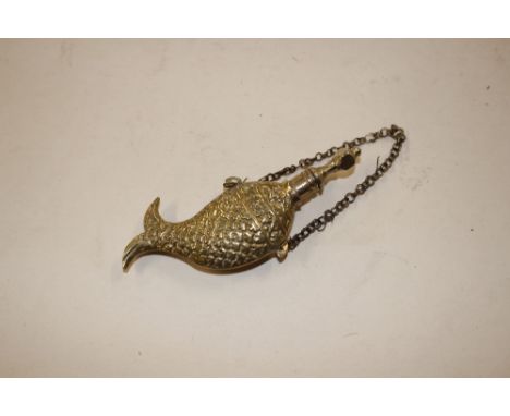 A late Victorian brass novelty perfume flask in the form of a fish