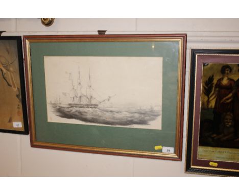 Charles Bentley, pencil sketch British Man O War
