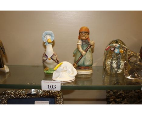 A Hummel figure of a girl with a broom; a Beswick model of Jemima Puddleduck; and a Royal Worcester Country Life series study