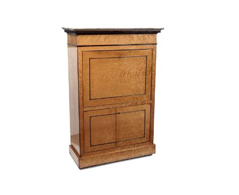 A late 19th Century Biedermeier burr maple and mahogany beaded secretaire á abattant, with a veined marble top above a long f