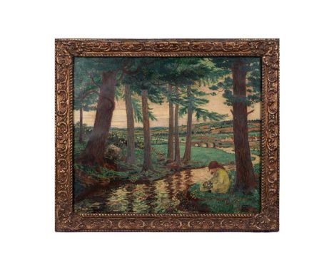Robert James Enraght Moony(Irish, 1879-1946)"The Wishing Stream",signed, indistinctly dated '26,gouache on canvas,62 x 74cms,