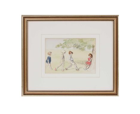 James Henry Dowd  (1833-1916) Children Playing a Game of Sly Fox in the Woods, offset lithograph print, with watercolour, 12 
