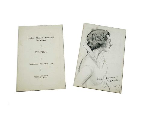 Dame Laura Knight DBE RA RWS(1877-1970)Two portraits of Pauline Konody, sketched to the back of dinner cards from the Artists