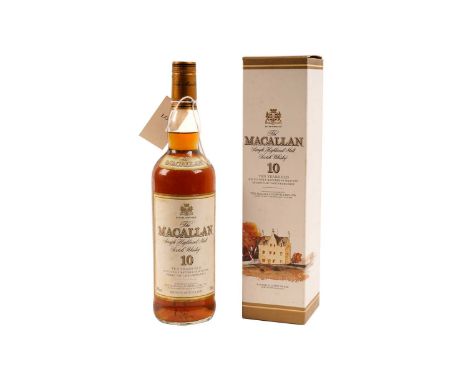 A bottle of The Macallan Single Highland Malt Scotch Whisky, 10 years old, 70cl, in box.