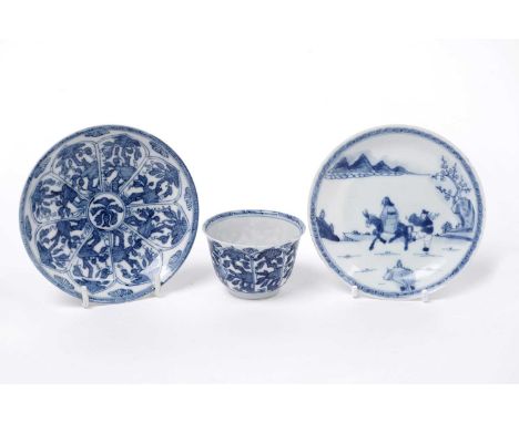A Ca Mau Cargo blue and white saucer, Yongzheng, 1725-35, decorated with two figures and a mule in a landscape, Sotheby's lab