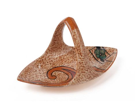 A Clarice Cliff Bizarre ‘Café au Lait’ pattern basket, circa early 1930s, decorated with stylised flowers in green, blue, and