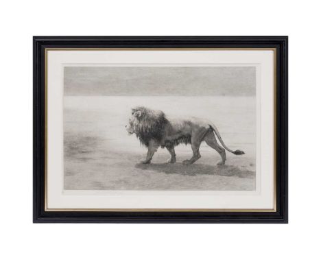 Herbert Thomas Dicksee RE(1862-1942)"A Wanderer", lion walking across a desolate landscape,signed in pencil,etching, artist’s