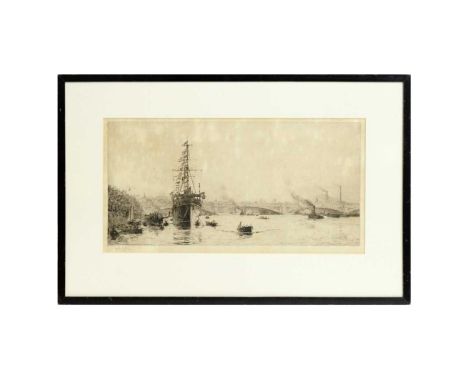 William Lionel Wyllie (1851-1931)"H.M.S. 'President' and Blackfriars Bridge",signed to the margin,etching,20 x 40.5cms, in fr