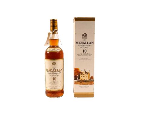 A bottle of The Macallan Single Highland Malt Scotch Whisky, 10 years old, 70cl, in box.