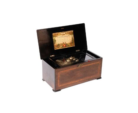 A Picard-Lion, Geneve 'Drum, Bell, Castagnettes' cylinder music box, no.28325, with cylinder playing twelve airs, and strikin