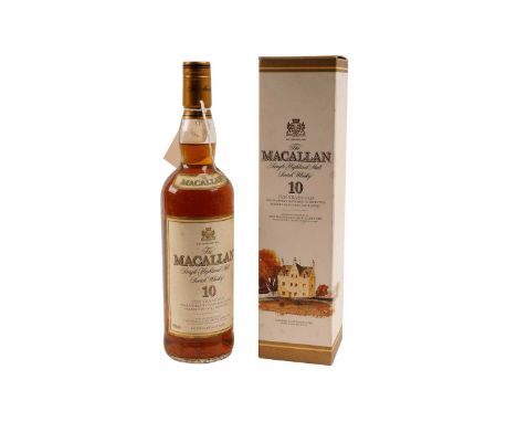 A bottle of The Macallan Single Highland Malt Scotch Whisky, 10 years old, 70cl, in box.
