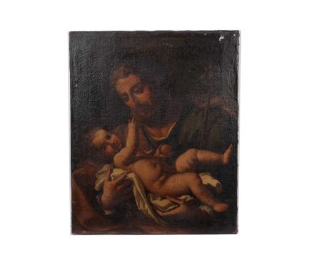 17th Century Italian SchoolSaint John the Baptist Cradling the Baby Jesus in His Arms, oil on canvas,73.5 x 60cms. Provenance