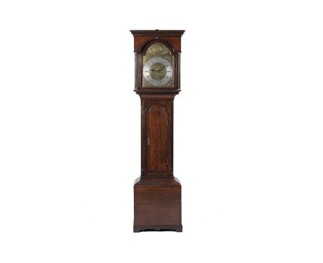 Hindhaugh, South Shields: An oak 8-day longcase clock, the brass dial with silvered Roman chapter ring, with an inner engrave