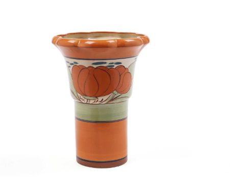 A Clarice Cliff Fantasque ‘Orange Lily’ pattern vase, shape 374, circa early/mid-1930s, with hand-painted decoration of orang