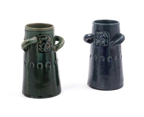 Two 'Adamesk' Art Nouveau vases, designed by Moses J Adams for Adams &amp; Co, circa 1905, each with three applied loop handl