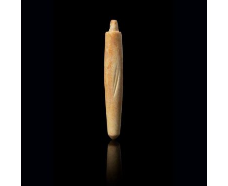 'CHICKEN-BONE' JADE AWL SHAPE PENDANT NEOLITHIC PERIOD, LIANGZHU CULTURE  新石器時代 良渚文化 雞骨白玉錐形飾 the slender rod of oval form, wi