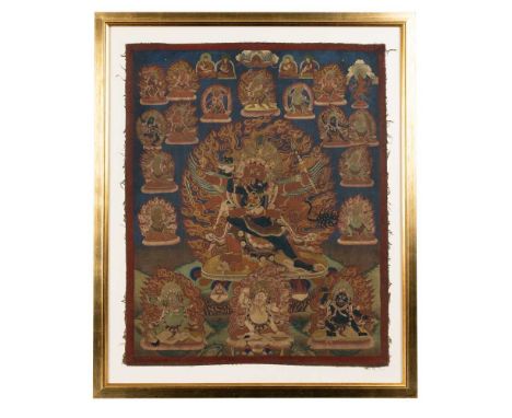 THANGKA DEPICTING GURU DRAGPO WITH CONSORT  QING DYNASTY, 18TH CENTURY 清 憤怒蓮師咕嚕乍波唐卡 distemper on cloth, the wrathful incarnat