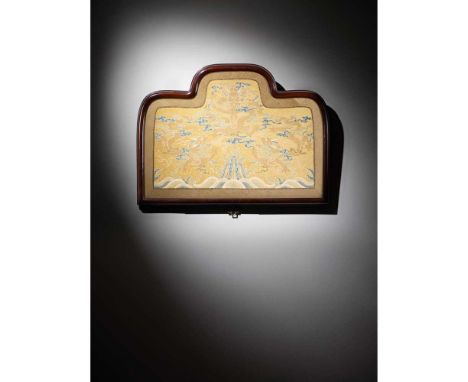 IMPERIAL YELLOW-GROUND SILK BROCADE 'DRAGON' THRONE CUSHION COVER QING DYNASTY, QIANLONG PERIOD 清乾隆 御製明黃地織金錦海水龍紋龍椅寶座墊面 finely