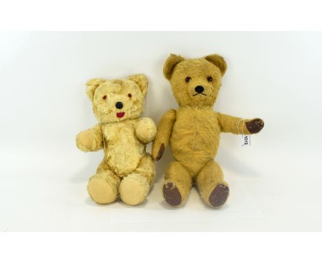 Vintage Teddy Bears Two in total to include, each jointed with amber button eyes and brown paw pads. The first approx 15 inch