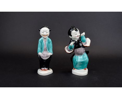 Royal Worcester Hand Painted Chinese Figures (2). 1. Chinoiserie Boy' RW3354, modeler Gwendolen Parnell, issued 1941. Height 