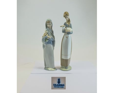 Lladro Figures ( 2 ) In Total. Comprises 1/ Girl with Lamb, Model No 4505, Issued 1969. Height 10.5 Inches. 2/ Girl with Call