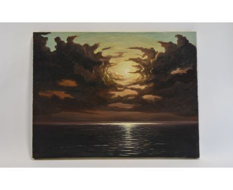 Peter Jepson U.S.A. Artist 1936 - ' Seascape Storm Clouds ' - Gathering Over The Sea, With The Sun Shining Through - Oil on C