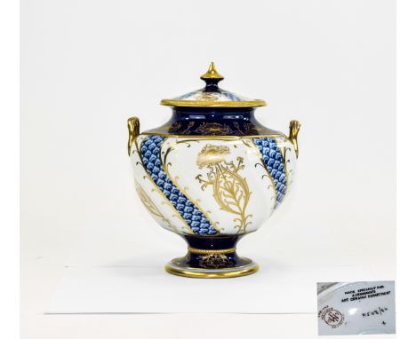 James Macintyre Moorcroft Aurelian Ware Twin Handle Lidded Vase circa 1897-98. Made especially for J Lehmans art  ceramic dep