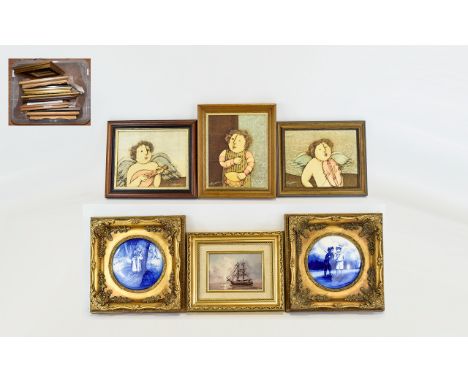 Collection Of Nine Framed Pictures, Comprising Two Oil On Canvas Seascapes, Three J Roybal Oil On Canvas Paintings, Etching e