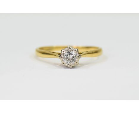 18ct Gold Set Single Stone Diamond Ring, fully hallmarked. Diamond weight est 20 points 3.9 grams.