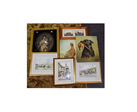 Collection Of 7 Decorative Pictures, to Include A Watercolour, Victorian Print, Game Bird And Hunting Dog etc