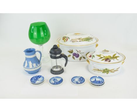 Small Collection of Ceramics including Wedgwood jug decorated with classical scenes, 6 Royal Copenhagen coasters, large green