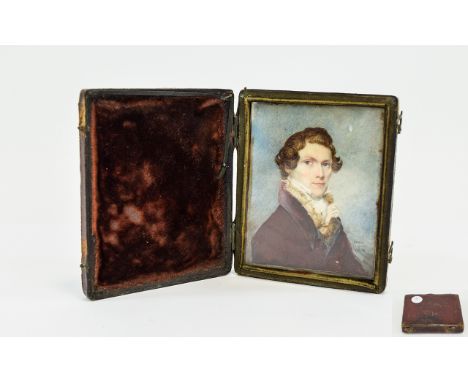 Regency James Pardon 1792-1862 Hand Painted Miniature Portrait of a Young Gentleman signed James Pardon of Canterbury, date 1