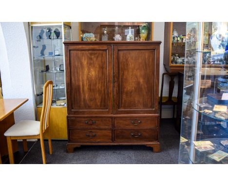 Georgian Period Mahogany Linen Press of small proportions, original oak sides with early feature of the trays pulling out on 