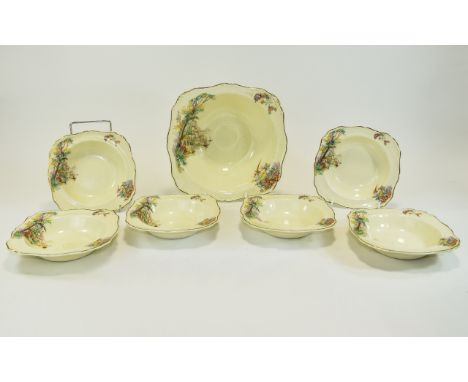 1930's J and G Meakin Set of 6 Fruit Bowls and serving dish.