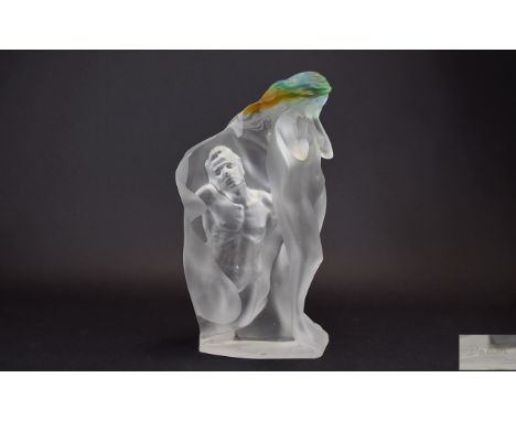 Daum Art Glass Large and Stylised Pate De Verre Female Nude with a reverse Intaglio nude male, inscribed Daum. Stands 11 inch