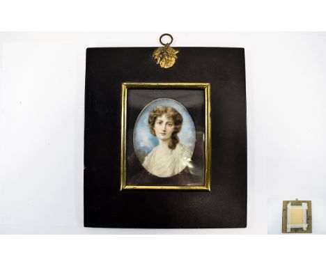 19thC Nice Quality Hand Painted Portrait Miniature Ivory of a young lady. Monogrammed A M. Portrait size only 3.5 inches with