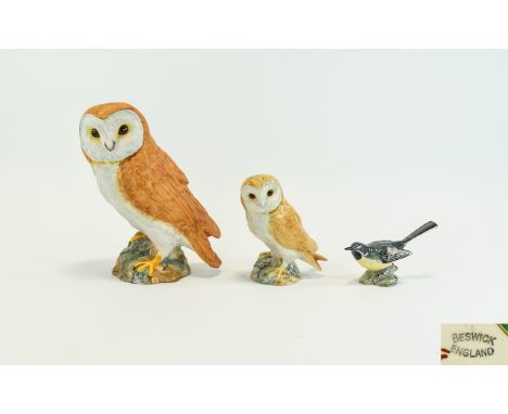 Beswick Bird Figures ( 3 ) In Total. Comprises 1/ Barn Owl, First Version, Split Tail Feathers. Model No 1046A, Issued 1946, 