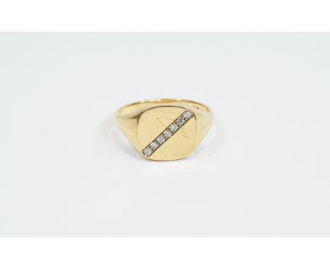 9ct Gold Diamond Set Signet Ring.