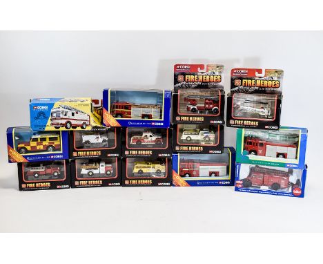 A Collection of Corgi Boxed Die Cast Model Fire Engines, Cars, Trucks etc. ( 14 ) In Total. Includes 1/ Volvo Fire Engine, El