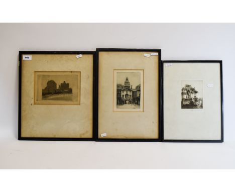 Collection Of Prints and Etchings. Three in total each housed in black wood frames with cream mount. To include two city scen
