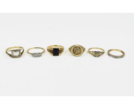 A Collection of Vintage 9ct Gold Stone Rings, (6) rings in total. All fully hallmarked fro 9ct gold. 3 rings set with diamond