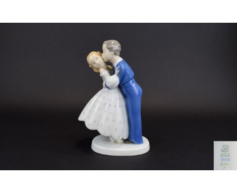 Bing and Grondahl Porcelain Figure ' First Kiss - Sweethearts. c.1950's. Num 2162. 7.75 Inches High, Mint Condition. 