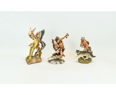Franklin Mint Hand Painted Porcelain Figures  Comprises 1/ Wolf Runner by R. J. Murphy. 8.5 Inches High. 2/ Spirit of The Sio