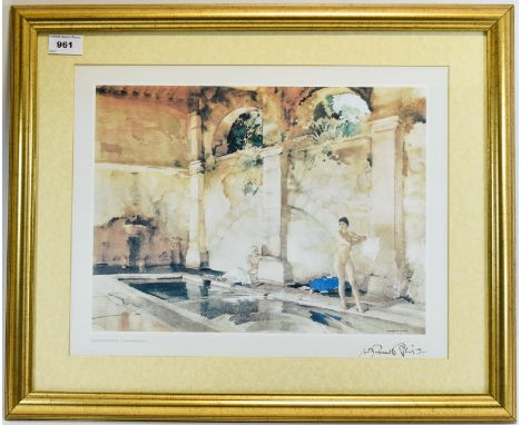 Signed Russell Flint Print 'In Classic Provence' Signed by the artist at bottom right. Depicts a pair of female bathers at cl