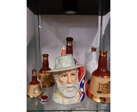 5 WADE BELLS WHISKY BELLS STILL FULL WITH ROBERT E LEE CHARACTER JUG