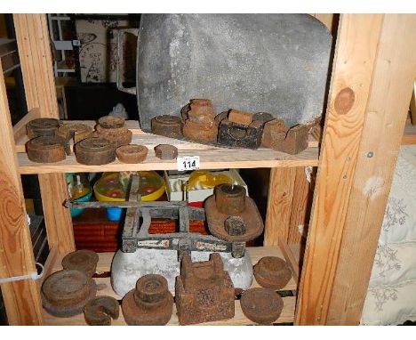A good lot of vintage weights and a large scales