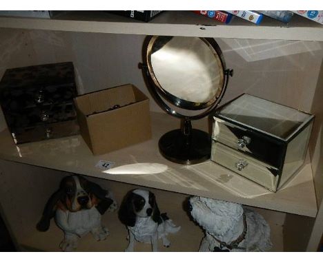 2 mirrored glass jewellery chests, quantity of glass beads and a mirror
