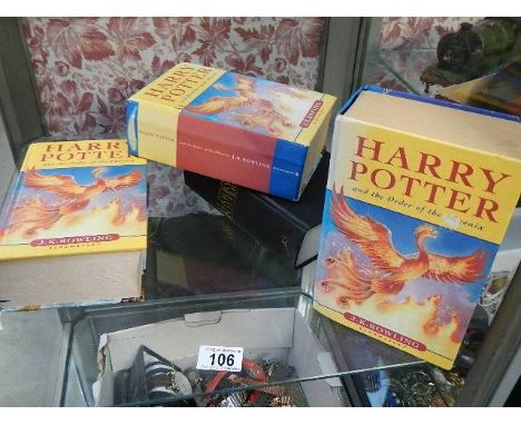 Three Harry Potter books The order of the Phoenix, first editions (no dust jacket) 1 has inscription &amp; a Harry Potter &am