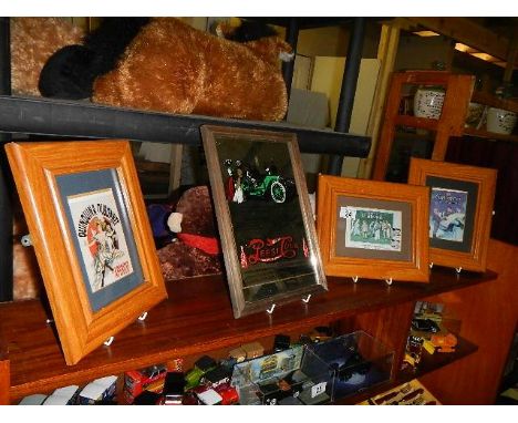 A framed Pepsi Cola advertising mirror and 3 framed advertising cards